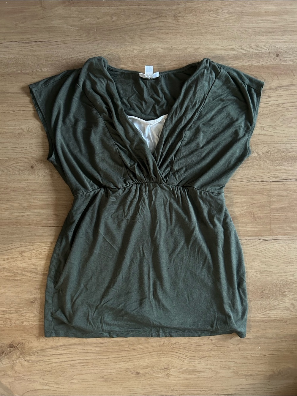Vintage Y2K Draped Crossover Bust Layered Olive Green Empire Waist Top